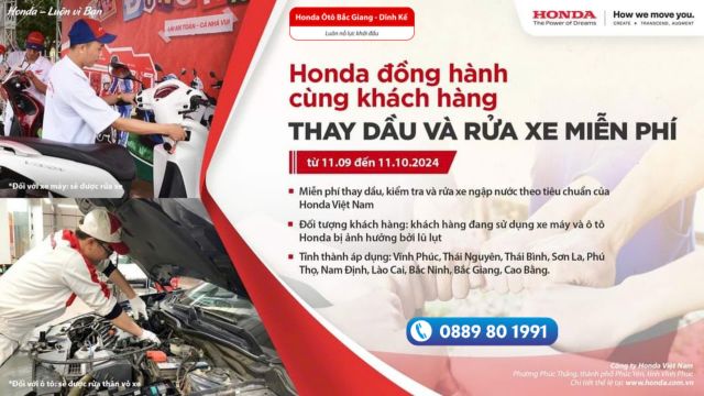 Honda Việt Nam hỗ trợ người dân các tỉnh miền Bắc Kiểm tra và thay dầu miễn phí xe hư hại do mưa lũ 