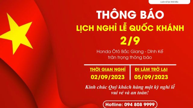 THÔNG BÁO LỊCH NGHỈ LỄ QUỐC KHÁNH 2/9 NĂM 2023